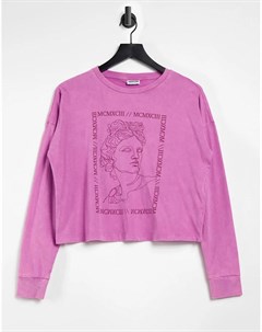 Эксклюзивная розовая футболка в стиле oversized с эффектом кислотной стирки рисунком и принтом на ру Noisy may