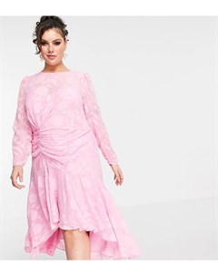 Розовое платье миди с ассиметричной юбкой и сборками Forever new curve
