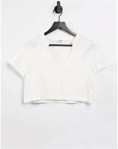 Белая укороченная футболка с V образным вырезом Cotton:on