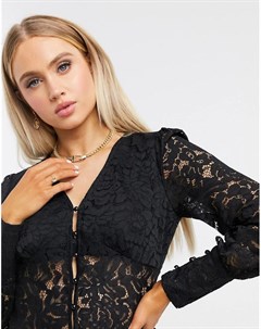 Черная кружевная рубашка на пуговицах Femme luxe