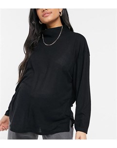 Черный топ в стиле oversized с фактурным высоким воротником и драпировкой в рубчик ASOS DESIGN Mater Asos maternity