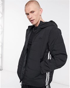 Черная дутая куртка с тремя полосками Adidas originals