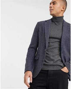 Узкий пиджак в мелкую гусиную лапку темно синего и серого цвета Gianni feraud