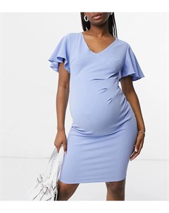 Светло синее облегающее платье миди с расклешенными рукавами Blume maternity