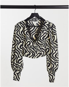 Винтажная укороченная блузка в абстрактную полоску с кружевным воротником Glamorous