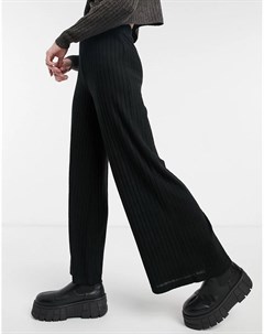 Черные комбинируемые широкие брюки из мягкого трикотажа в рубчик Loungeable