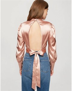 Розовая атласная укороченная блузка с открытой спиной Miss selfridge