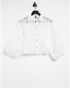 Белая прозрачная рубашка в тонкую полоску с пышными рукавами Pieces