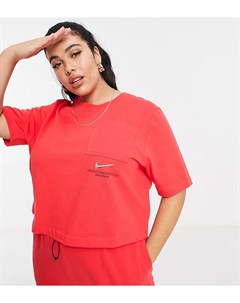 Красная oversized футболка с логотипом галочкой Plus Nike