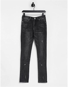 Черные зауженные джинсы с принтом брызг краски Good for nothing