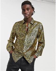 Золотистая рубашка классического кроя с объемными рукавами из ткани с эффектом металлик Asos design