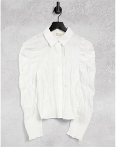 Кремово серая фактурная рубашка с объемными рукавами Ghospell