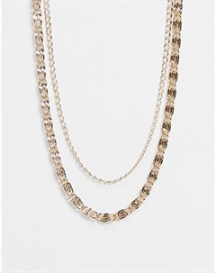 Золотистое ярусное ожерелье цепочка в винтажном стиле Asos design