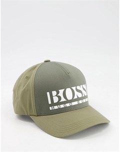 Бейсболка цвета хаки с вышитым прямоугольным логотипом Boss