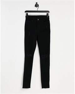 Черные супероблегающие джинсы с рваной и заштопанной отделкой The couture club