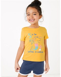 Хлопковая футболка с принтом русалкорог Marks & spencer