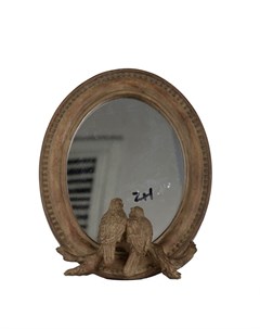 Зеркало овальное настольное в винтажном стиле с птичками у основания 19x24x4 см Гласар