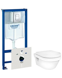 Комплект унитаза Hygienic Flush с инсталляцией Grohe кнопкой сиденьем микролифт 5G84HR01 38775001 Gustavsberg