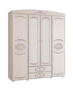 Шкаф 4 х дверный комбинированный с зеркалом Каролина патина вудлайн кремовый ПВХ сандал белый ДВПО б Олмеко
