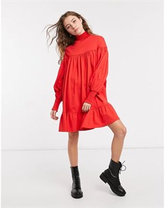 Красное свободное платье мини с высоким воротником и присборенными манжетами Asos design