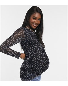 Черная блузка с сетчатым верхом и цветочным принтом для будущих мам Mamalicious Maternity