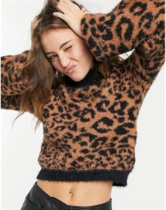 Вязаный oversized джемпер с объемными рукавами и леопардовым рисунком Wednesday's girl