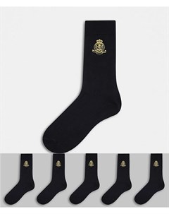 Набор из 5 пар черных носков с фирменным гербом Topman