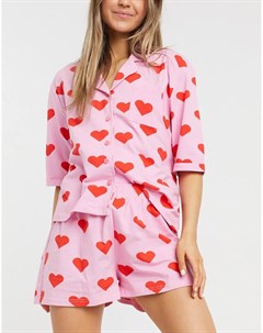 Пижама из рубашки и шортов с принтом сердечек Skinnydip