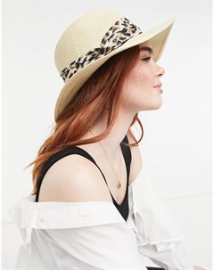 Солнцезащитная фетровая шляпа с леопардовой лентой цвета натуральной соломы Boardmans