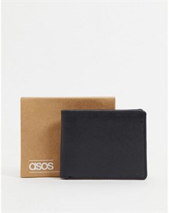 Черный складывающийся вдвое бумажник из сафьяновой кожи с тиснением Asos design