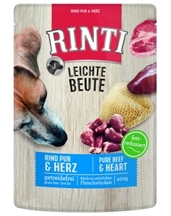 Leichte Beute для взрослых собак с чувствительным пищеварением с говядиной и птичьими сердечками 400 Rinti