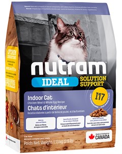 Ideal Solution Support I17 Cat Indoor Shedding для взрослых кошек живущих дома с курицей и яйцом 0 4 Nutram