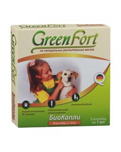 GreenFort БИО капли от блох и клещей для собак мелких пород и щенков 1 мл Green fort