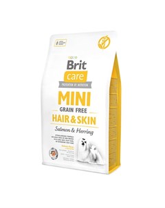 Care Mini Grain Free Adult Hair Skin Сухой беззерновой корм для взрослых собак мини пород с чувствит Brit*