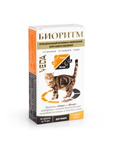 Витамины для кошек со вкусом курицы 48 таблеток Биоритм