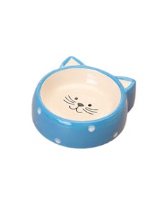 Миска для кошек в форме мордочки кошки голубая керамика 120 мл N1