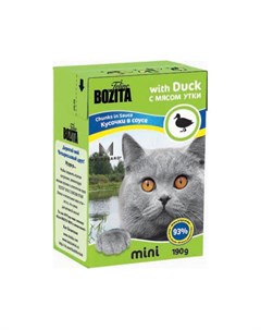 Mini Кусочки паштета в соусе для взрослых кошек с уткой 190 гр Bozita