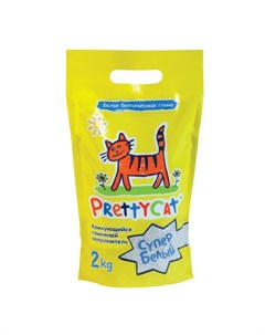 PrettyCat Супер Белый Комкующийся глиняный наполнитель для кошек 2 кг Prettycat
