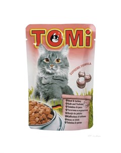 Кусочки паштета в соусе для взрослых кошек с телятиной и индейкой 100 гр Tomi