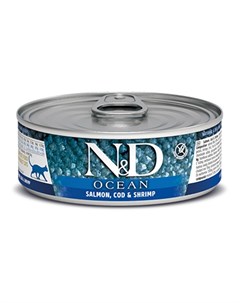 N D OCEAN Полнорационный влажный корм для взрослых кошек лосось с треской и креветками 80 гр Farmina