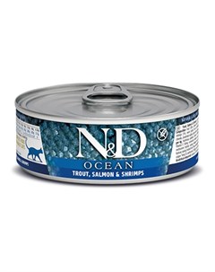 N D OCEAN Полнорационный влажный корм для взрослых кошек форель с лососем и креветками 80 гр Farmina