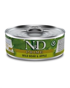 N D PRIME Полнорационный влажный корм для взрослых кошек кабан и яблоко 70 гр Farmina