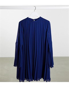 Темно синее плиссированное платье мини A силуэта с рукавами клеш ASOS DESIGN Curve Asos curve
