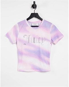 Укороченная футболка с блестящим логотипом и принтом тай дай Juicy couture