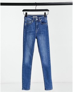 Синие зауженные джинсы с завышенной талией Na-kd