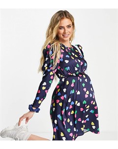 Темно синее платье мини с объемными плечами и принтом в виде сердечек Blume Studio Maternity Blume maternity
