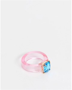 Розовое пластиковое кольцо со голубым стразом Asos design