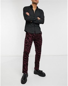Костюмные брюки бордового цвета с тигровым флокированным рисунком Twisted tailor