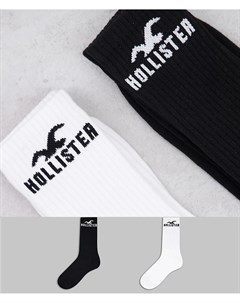 2 пары носков черного и белого цвета с логотипом Hollister
