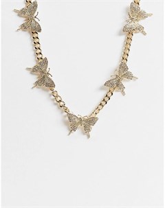 Золотистое ожерелье с бабочками и отделкой стразами Asos design